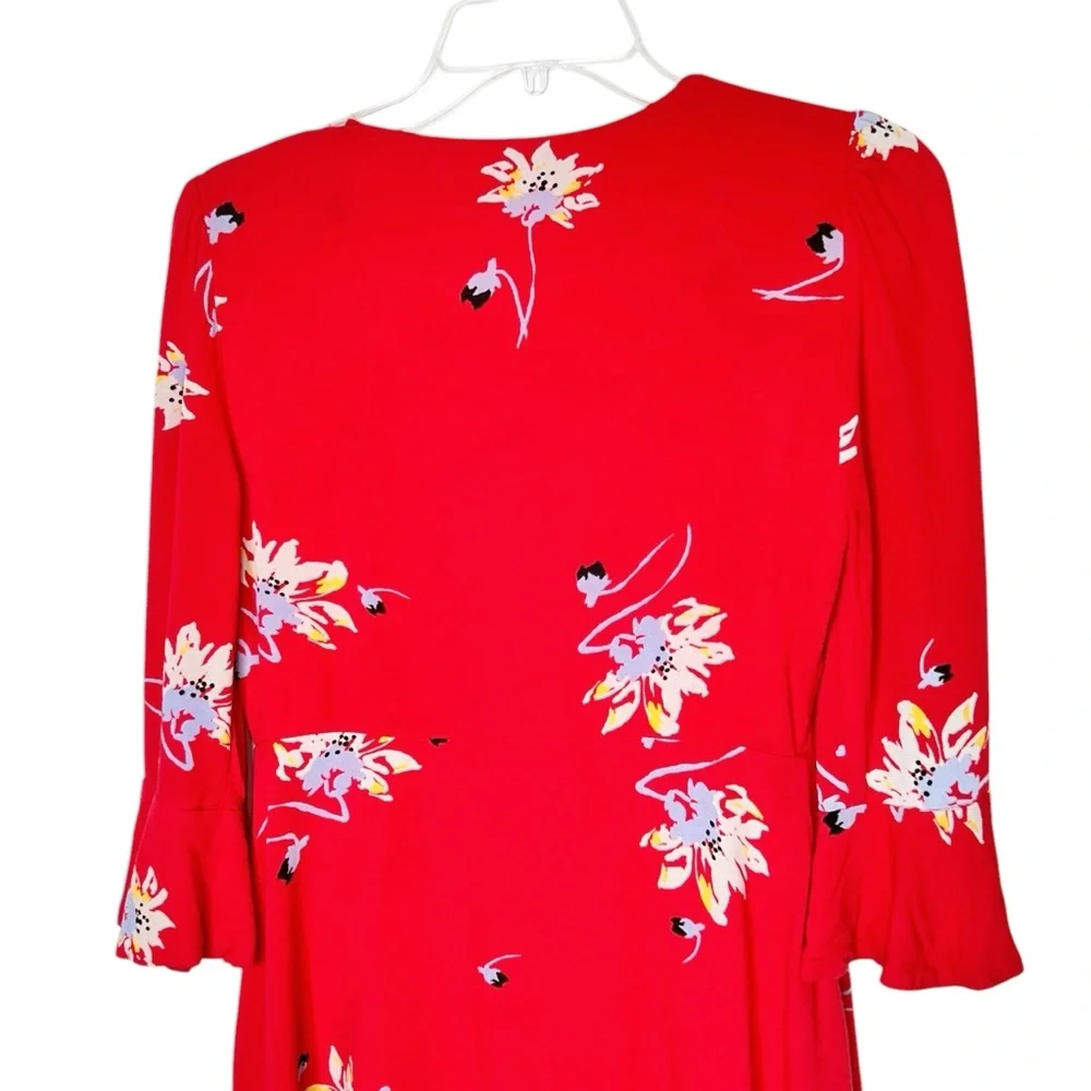 Free People Time On My Side Boho Faux Wrap Mini Dress S Red Floral Flare Sleeve